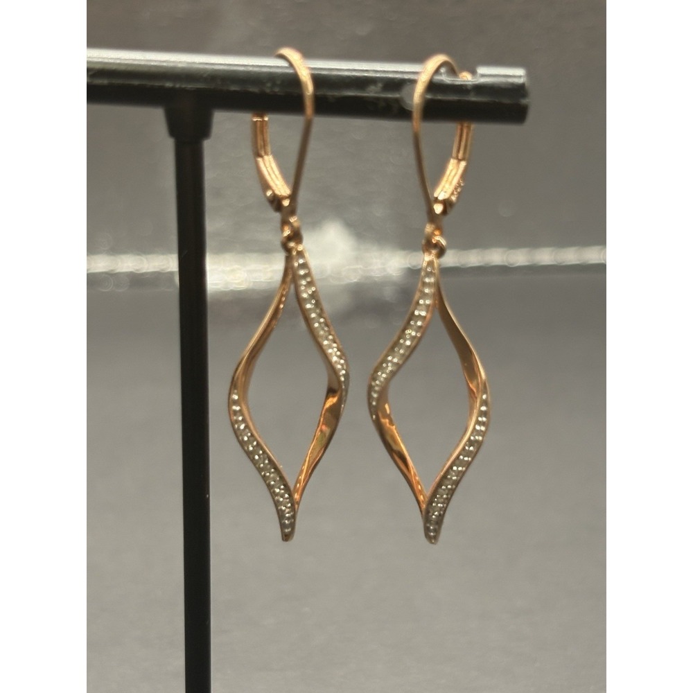 EUC Rose Sterling Silver Diamond Dangle Earrings 925 H11